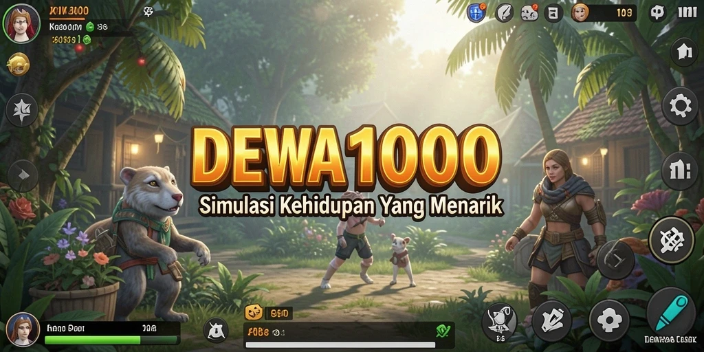 Screenshot dari gameplay DEWA1000 yang menunjukkan simulasi kehidupan.