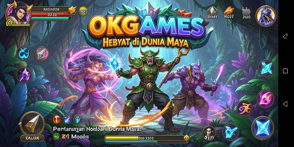 Tangkapan layar gameplay OKGAMES menunjukkan pertarungan seru dan karakter yang dinamis.