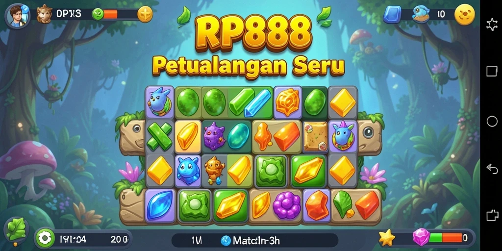 Tampilan permainan Match-3 yang penuh warna dan seru.