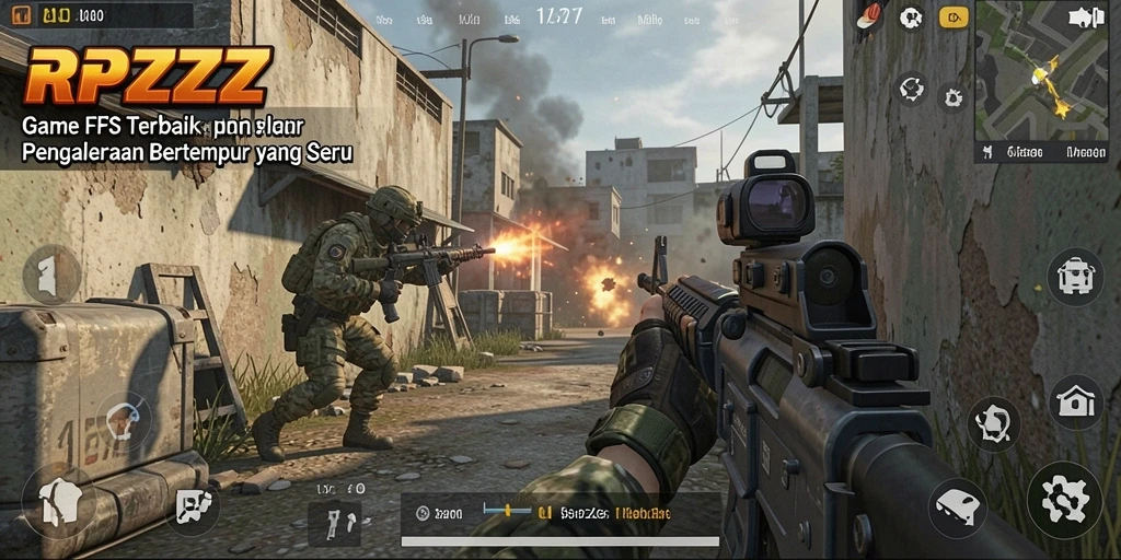Screenshot utama RPZZZ menampilkan aksi pertempuran FPS yang mendebarkan.