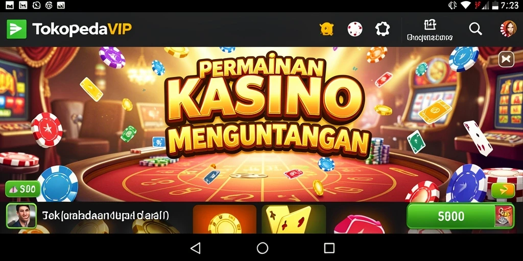 Screenshot TOKOPEDIAVIP menampilkan suasana kasino yang menegangkan.