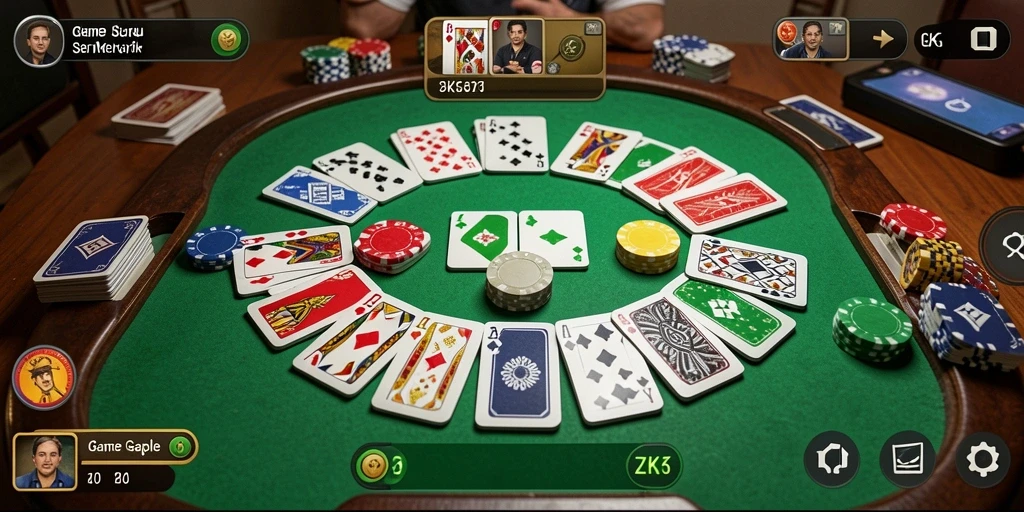 Tampilan gameplay ZK7 dengan berbagai kartu Gaple.